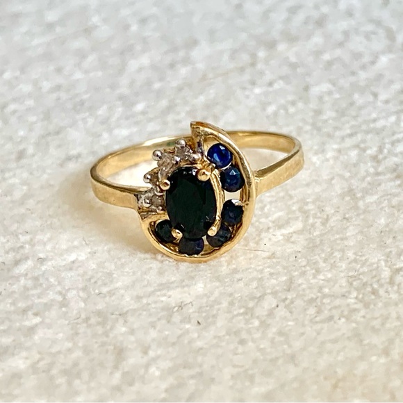 14K SOLID GOLD GENUINE 1.2CT SAPPHIRE & DIAMONDS RING - Picture 4 of 13